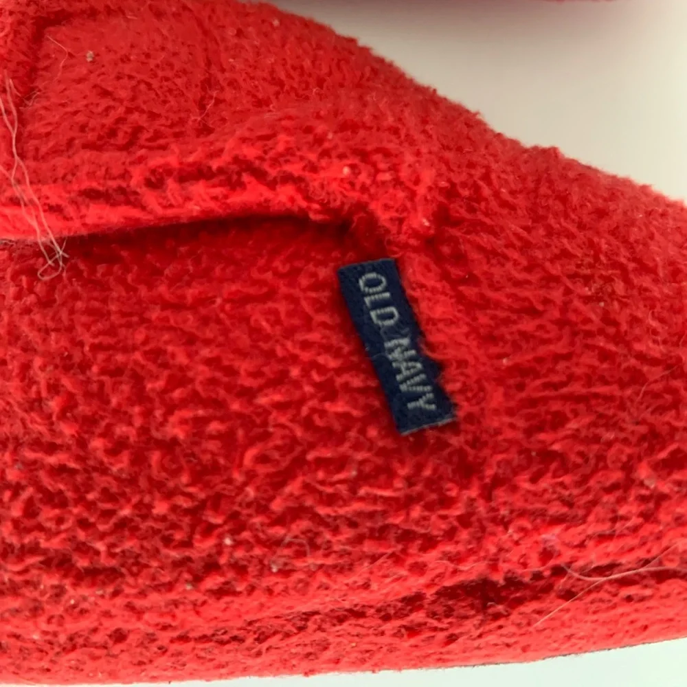 VTG Old Navy Red Fleece Booties Slippers Rubber Soles Soft Cozy Toddler Size